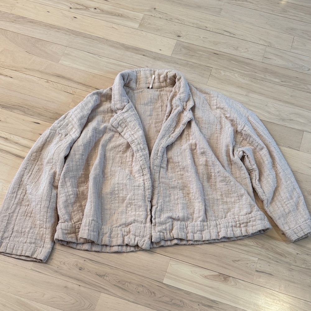 Free People Textured Open Front Blazer Jacket in Light Beige